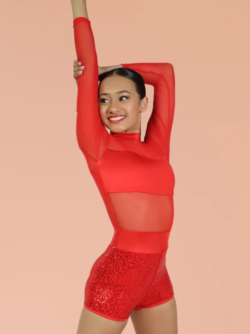 Stardom Stage Boutique Red Sequin Biketard Dance Costume